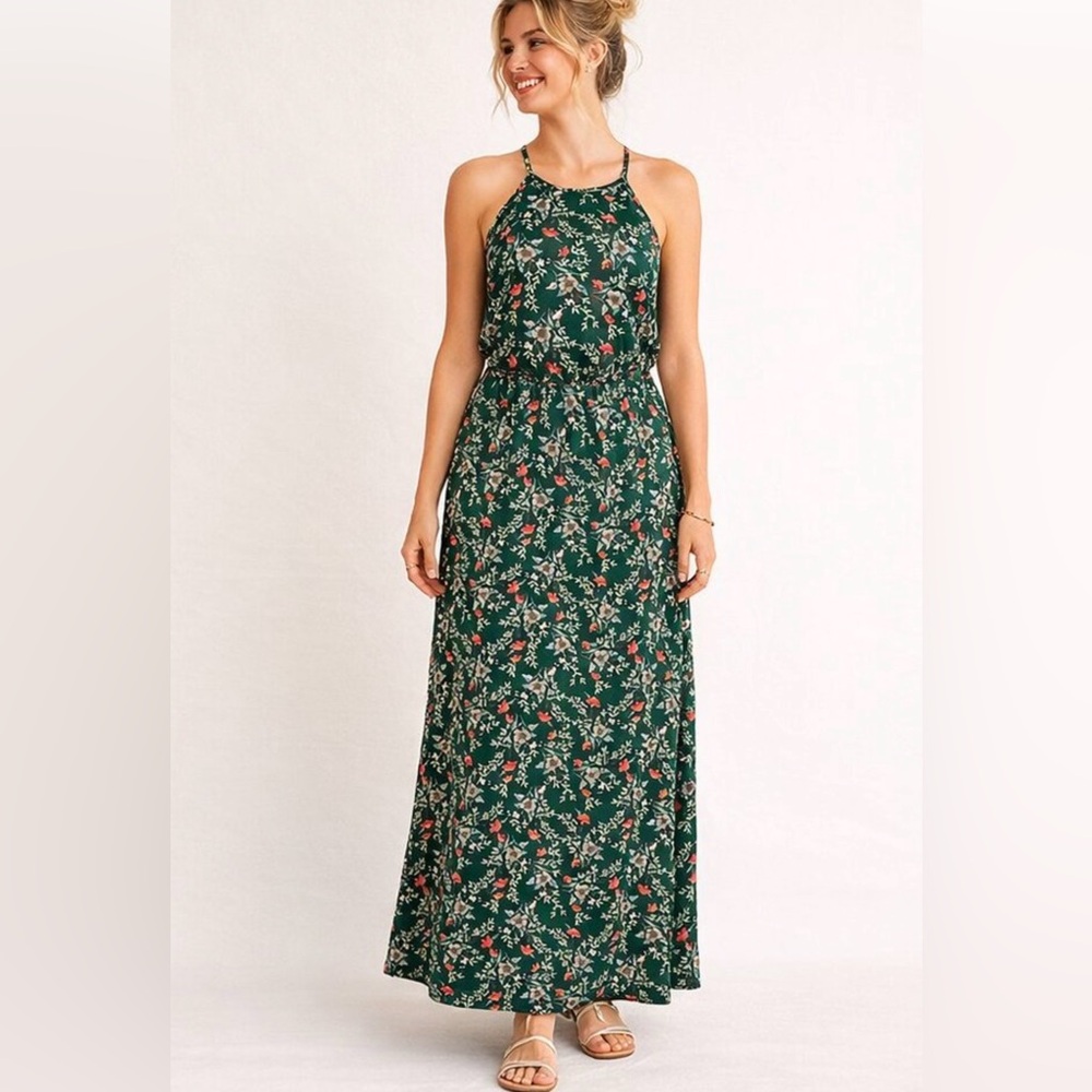 French Grey Nichelle Floral Maxi Dress Green NEW NWT L Large